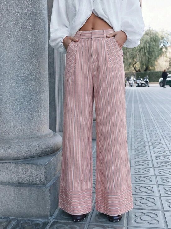 MODA ME COUTURE Pants - Baby Pink Casual Women's Mid Rise Long Pants